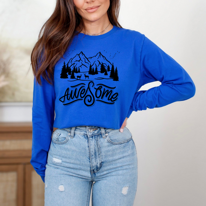 Awesome Adventure Long Sleeve Tee - Nature-Inspired Graphic Shirt