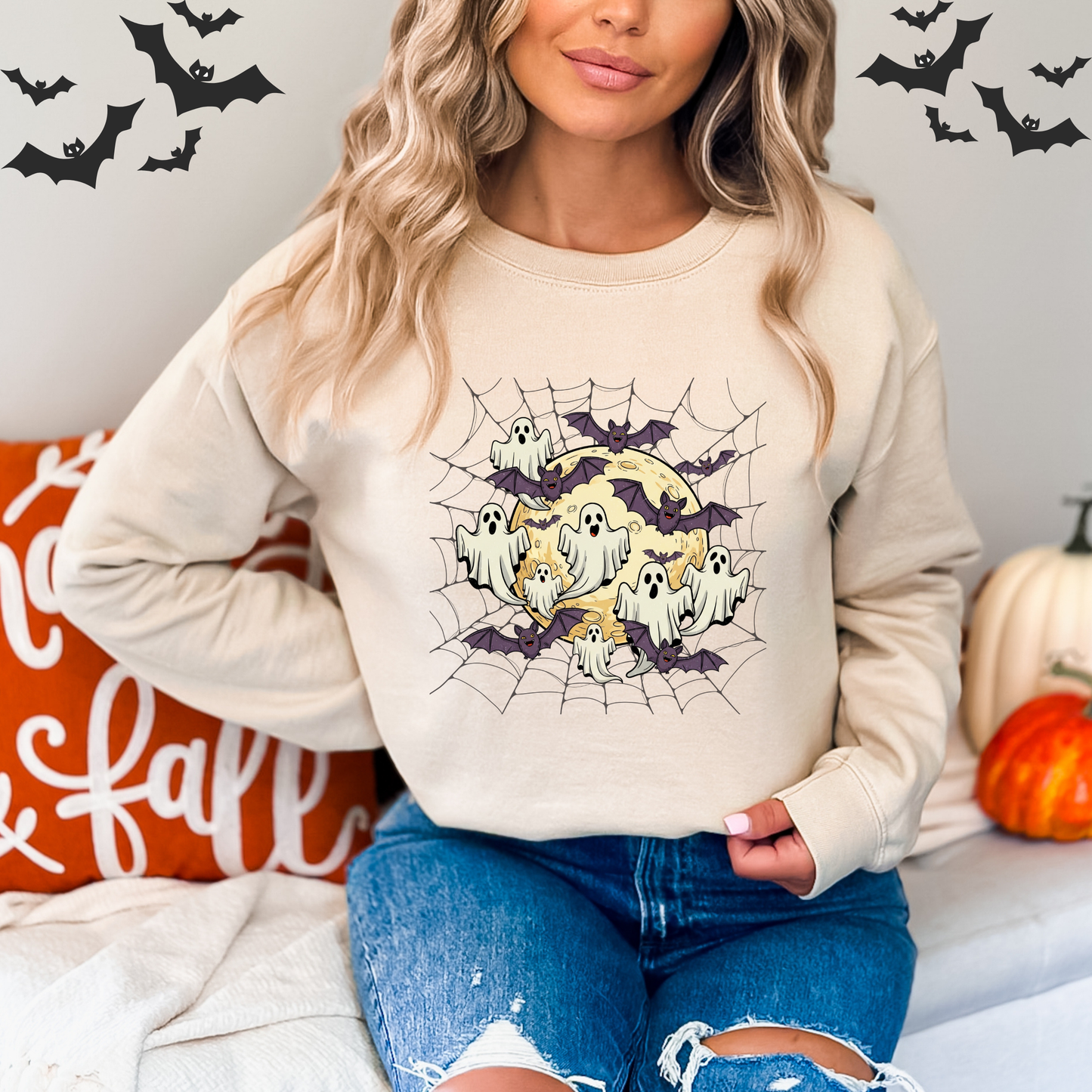 Moonlit Haunt Ghosts, Bats & Spiderwebs Halloween Sweatshirt