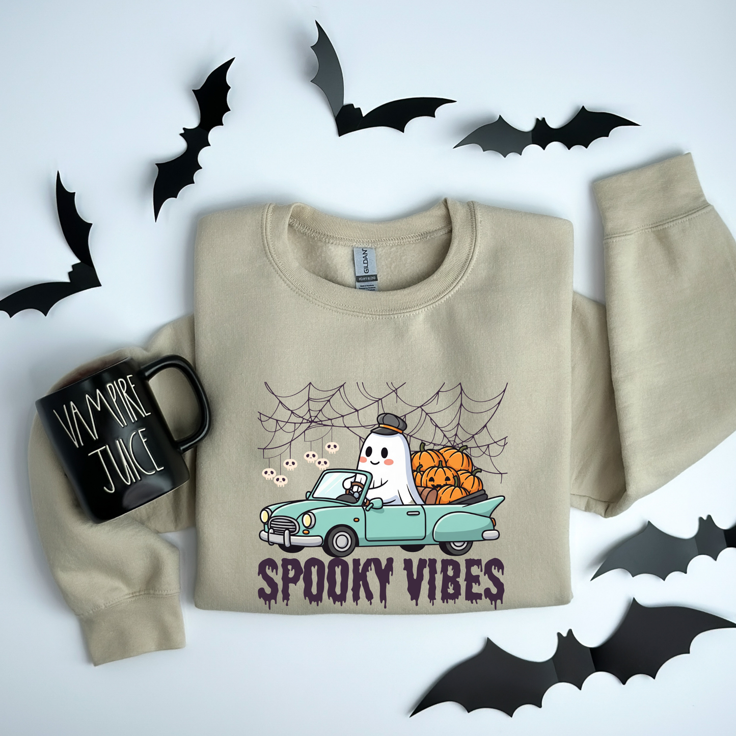 Retro Ghost Spooky Vibes Road Trip Halloween Sweatshirt