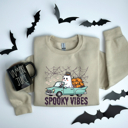 Retro Ghost Spooky Vibes Road Trip Halloween Sweatshirt