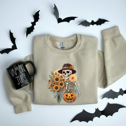 Whimsical Vintage Skeleton  & Pumpkin Sweatshirt
