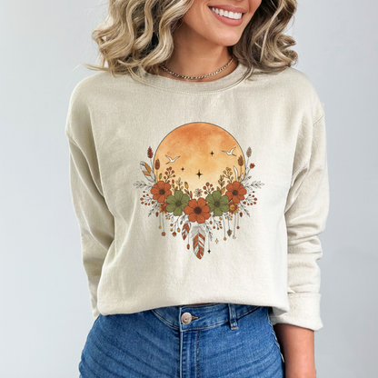 Rustic Full Moon and Flowers Celestial Sweatshirt