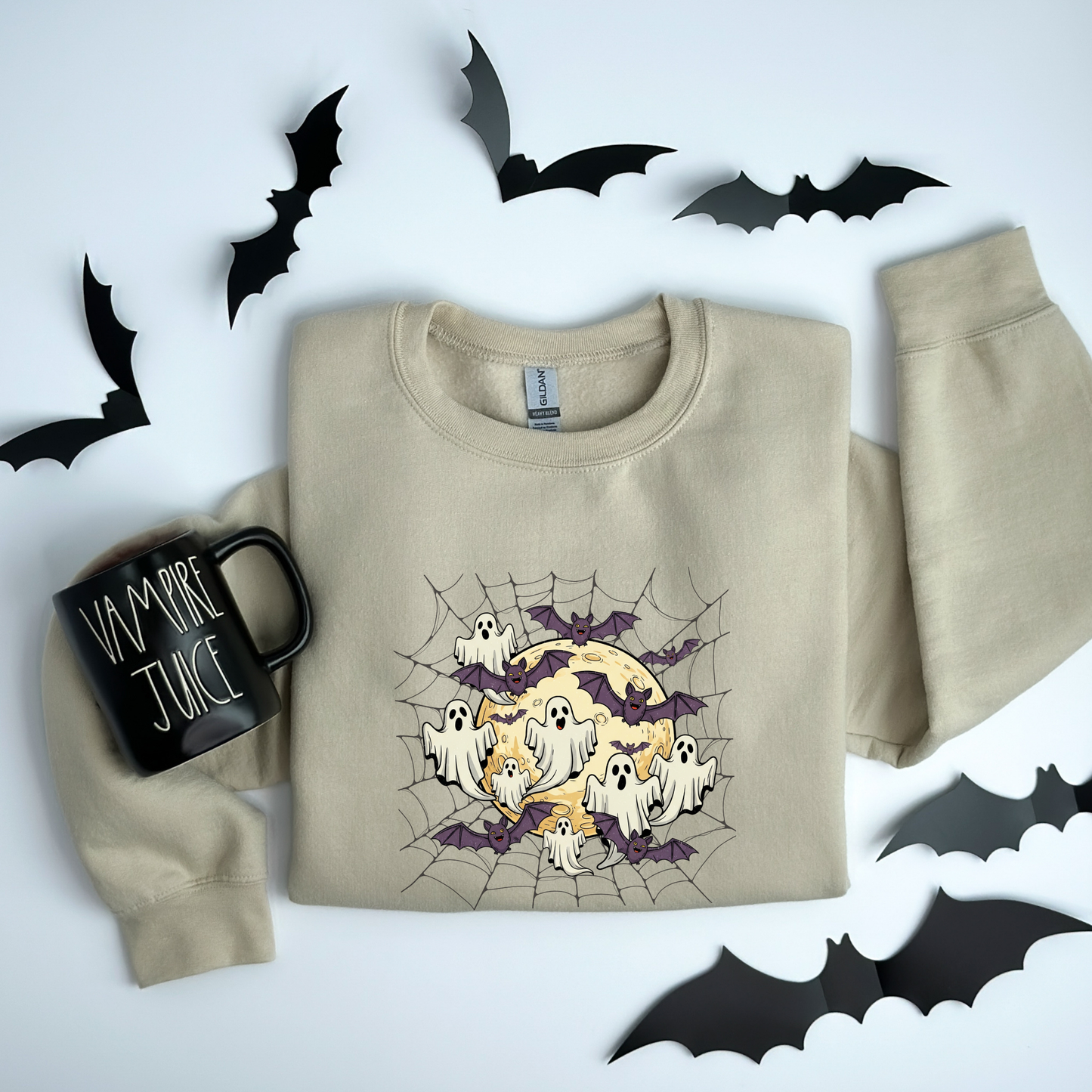 Moonlit Haunt Ghosts, Bats & Spiderwebs Halloween Sweatshirt