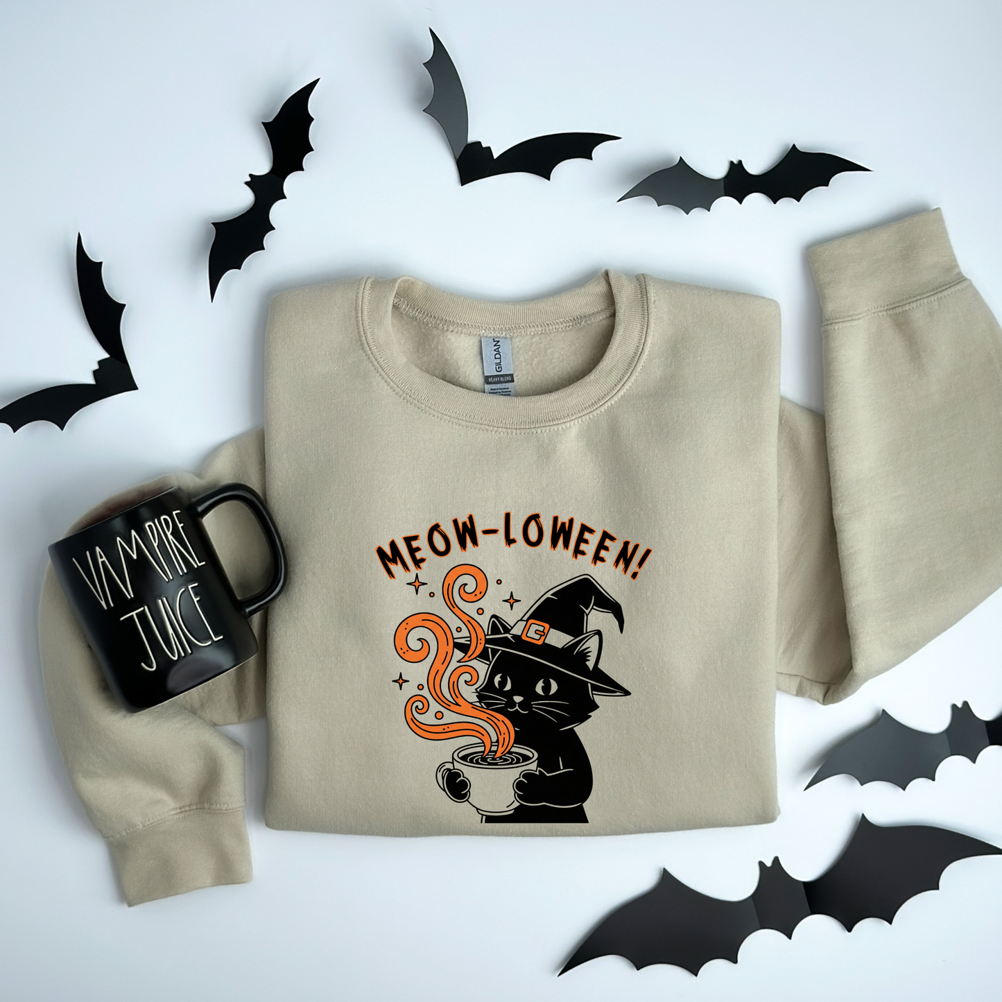 Meow-Loween Witchy Black Cat Coffee Brew Sweatshirt