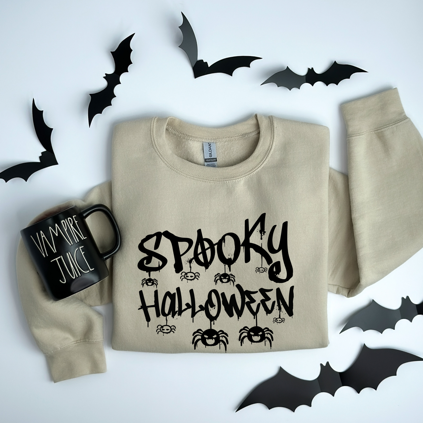 Spooky Halloween Dripping Graffiti Text & Spiders Sweatshirt