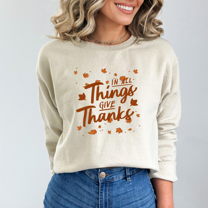 Give Thanks Inspirational Fall Leaves & Positive Message Sweatshirt