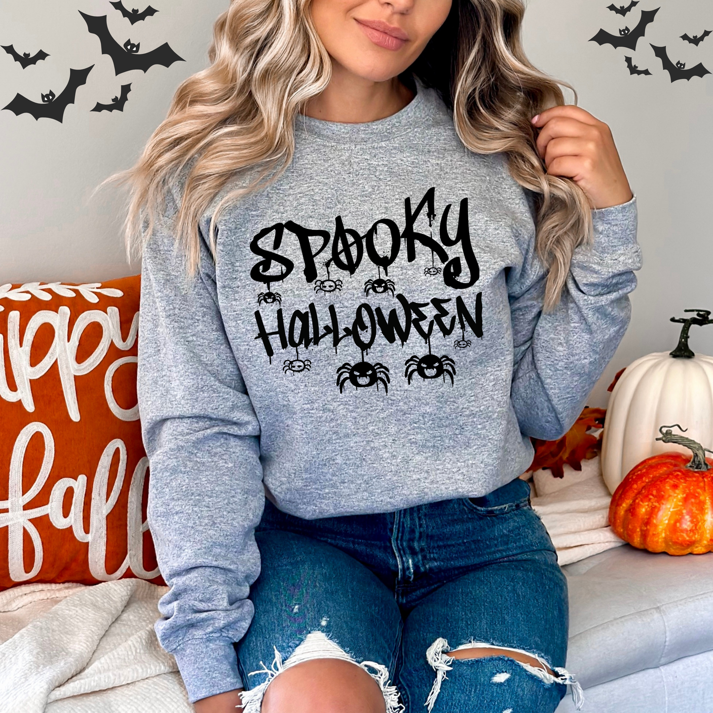 Spooky Halloween Dripping Graffiti Text & Spiders Sweatshirt