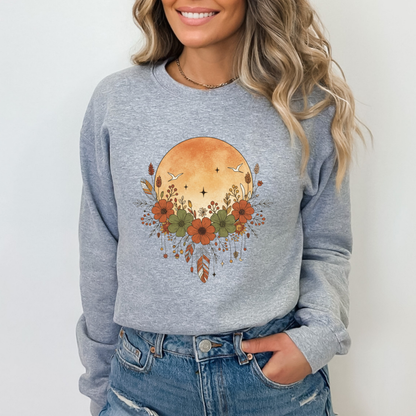 Rustic Full Moon and Flowers Celestial Sweatshirt