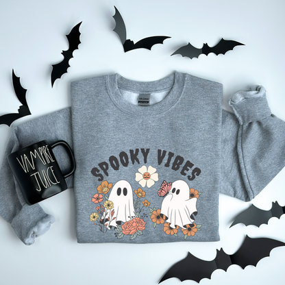 Spooky Vibes Floral Ghosts Halloween & Butterfly Sweatshirt