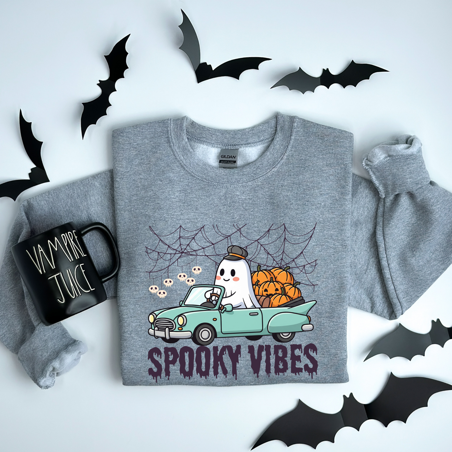Retro Ghost Spooky Vibes Road Trip Halloween Sweatshirt