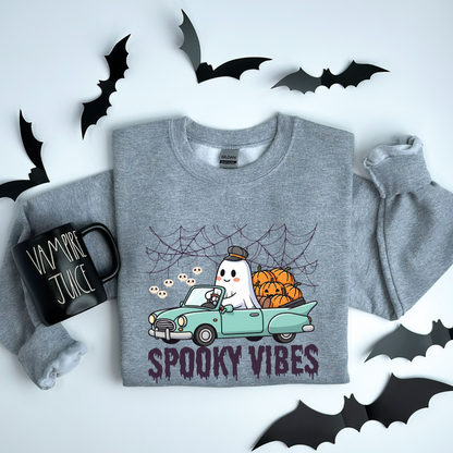 Retro Ghost Spooky Vibes Road Trip Halloween Sweatshirt