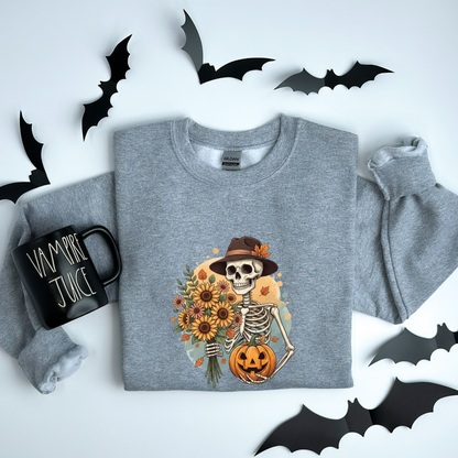 Whimsical Vintage Skeleton  & Pumpkin Sweatshirt