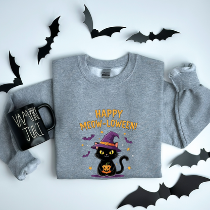 Happy Meow-loween Witchy Cat & Pumpkin Sweatshirt