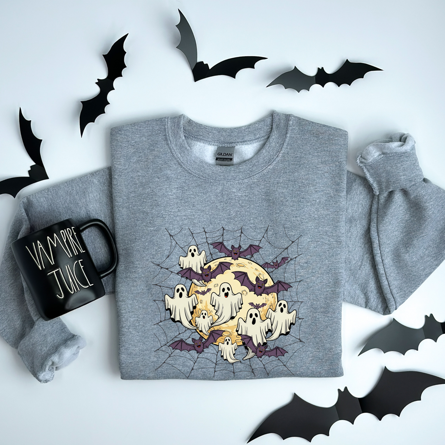 Moonlit Haunt Ghosts, Bats & Spiderwebs Halloween Sweatshirt