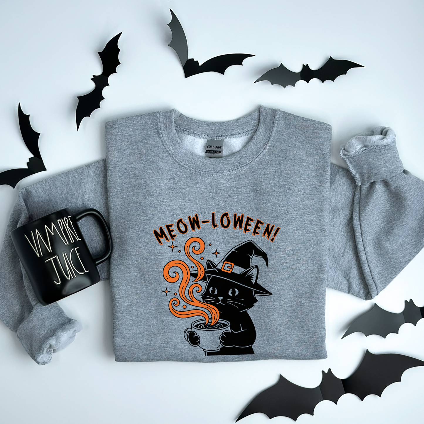 Meow-Loween Witchy Black Cat Coffee Brew Sweatshirt