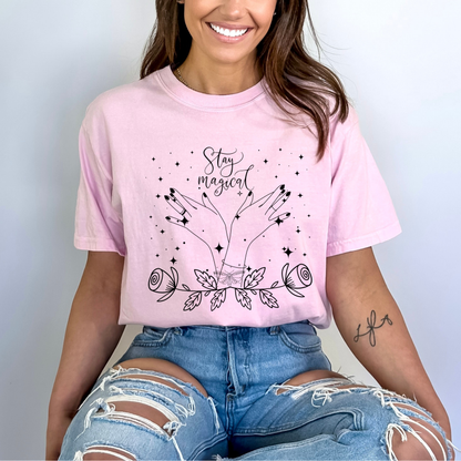 Stay Magical Witchy Hand Butterfly brace lace Rose Pink Color Tshirt  