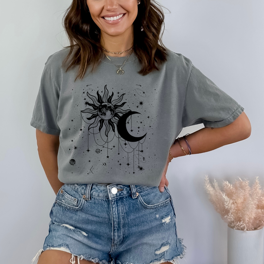 sun and moon, Seamless space pattern with stars, cosmos background in tarot style, astrology magic sky, abstract esoteric