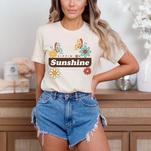 Retro Groovy Flowers & Butterfly with quote sipping on sunshine