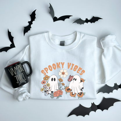 Spooky Vibes Floral Ghosts Halloween & Butterfly Sweatshirt