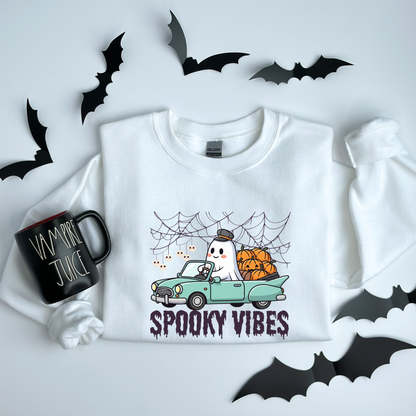 Retro Ghost Spooky Vibes Road Trip Halloween Sweatshirt