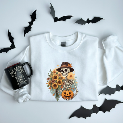 Whimsical Vintage Skeleton  & Pumpkin Sweatshirt