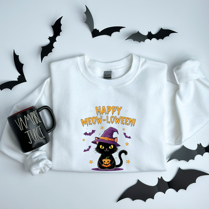Happy Meow-loween Witchy Cat & Pumpkin Sweatshirt