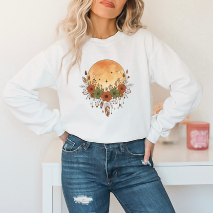 Rustic Full Moon and Flowers Celestial Sweatshirt