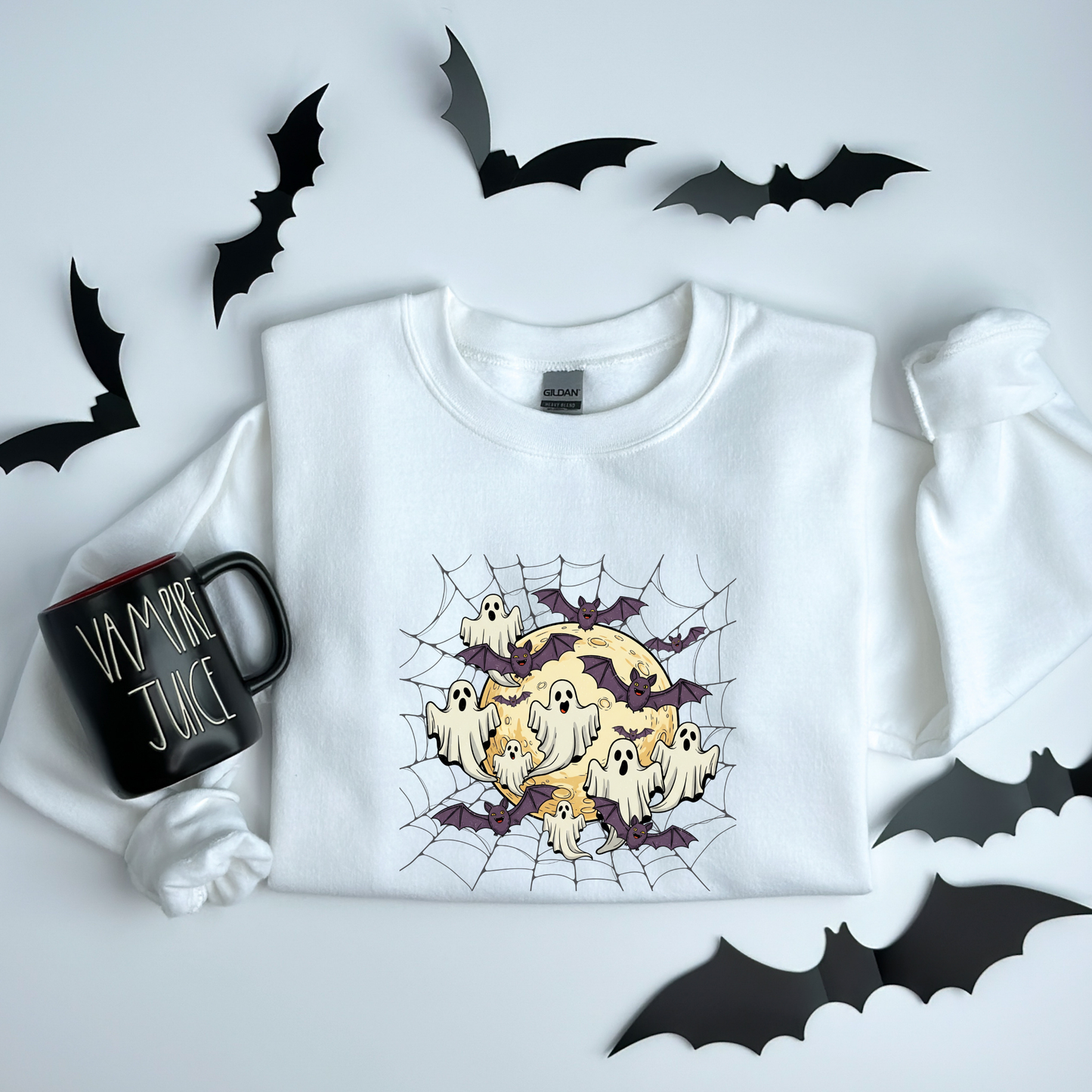 Moonlit Haunt Ghosts, Bats & Spiderwebs Halloween Sweatshirt