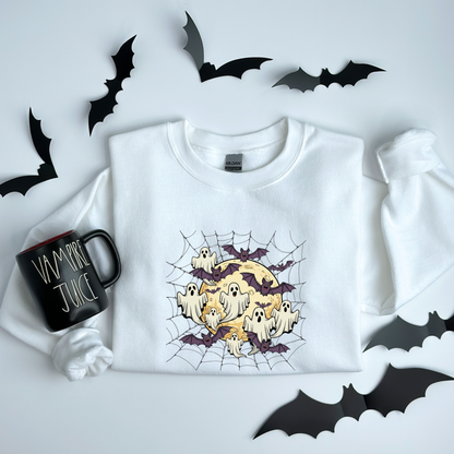 Moonlit Haunt Ghosts, Bats & Spiderwebs Halloween Sweatshirt
