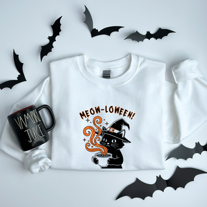 Meow-Loween Witchy Black Cat Coffee Brew Sweatshirt