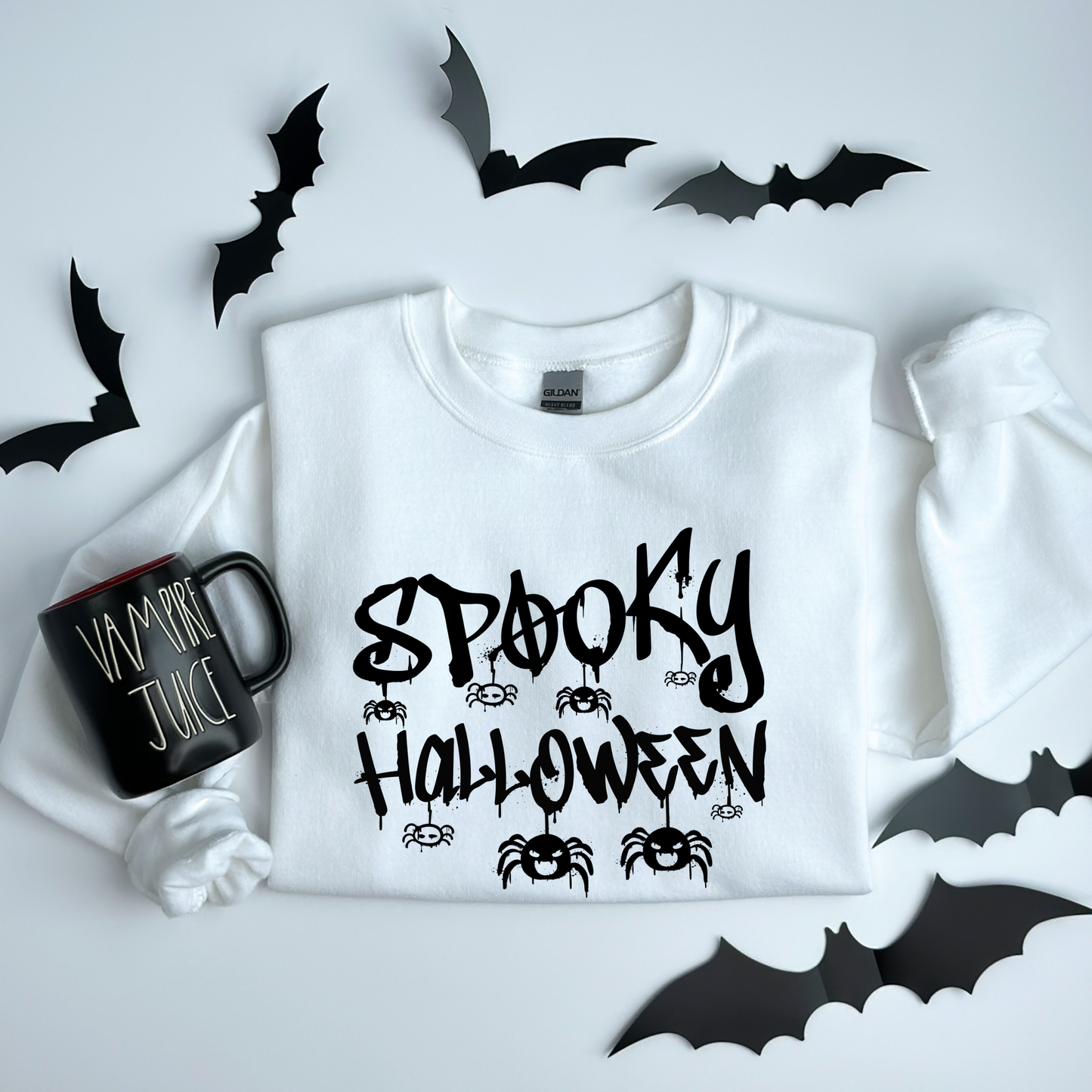 Spooky Halloween Dripping Graffiti Text & Spiders Sweatshirt
